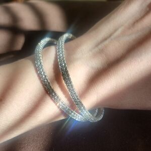 Elegant Silver Crystal Bangle Set